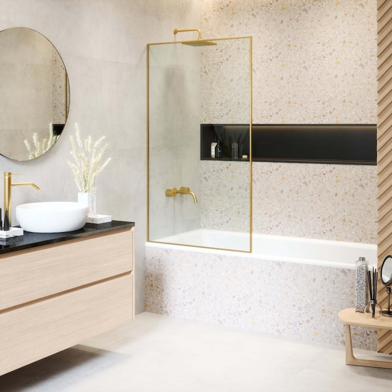Full Frame Fixed Tub Clear Tempered Shower Glass Panel