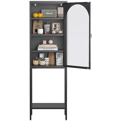 Metal Glass Door Display Storage Cabinet - 5-Tier Cube Bookshelf Storage Cabinet with 3 Adjustable Shelves