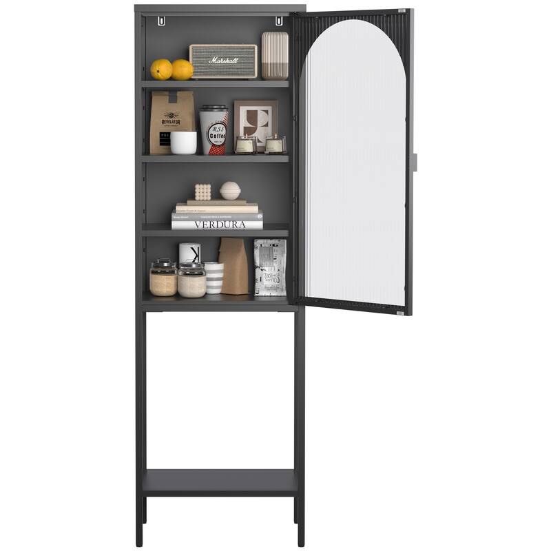 Modern Metal Storage Cabinet with Glass Doors and 3 Adjustable Shelves for Home, Office