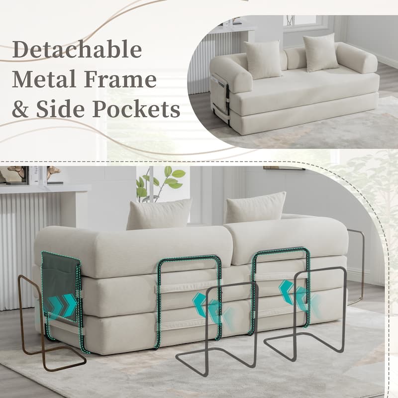 Foldable and compressible sofa, featuring a sturdy metal frame, It allows you to freely create a personalized leisure area