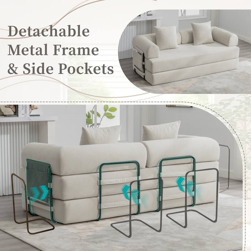 HOMEFUN Corduroy Upholstered Modern Comfort Foldable Compressible Sofa Bed with Sturdy Metal Frame