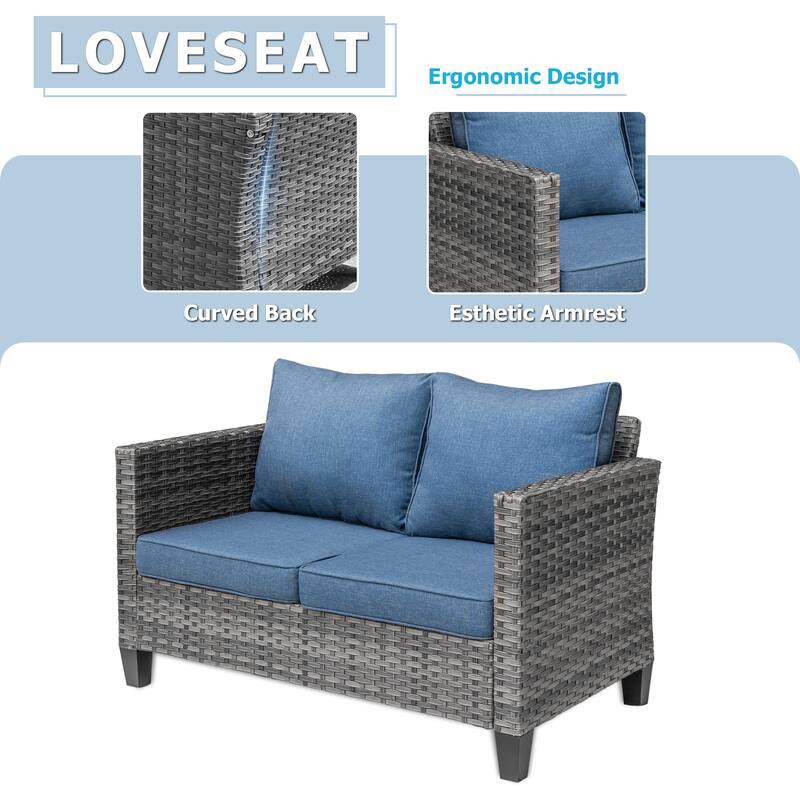 XIZZI Outdoor Rattan Wicker Loveseat with Cushions
