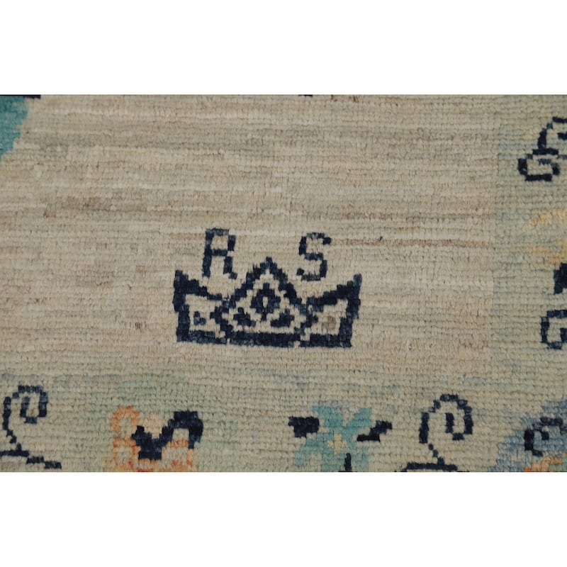 Vegetable Dye Art Deco Turkish Runner Rug Handmade Wool Carpet - 4'0" x 14'4"