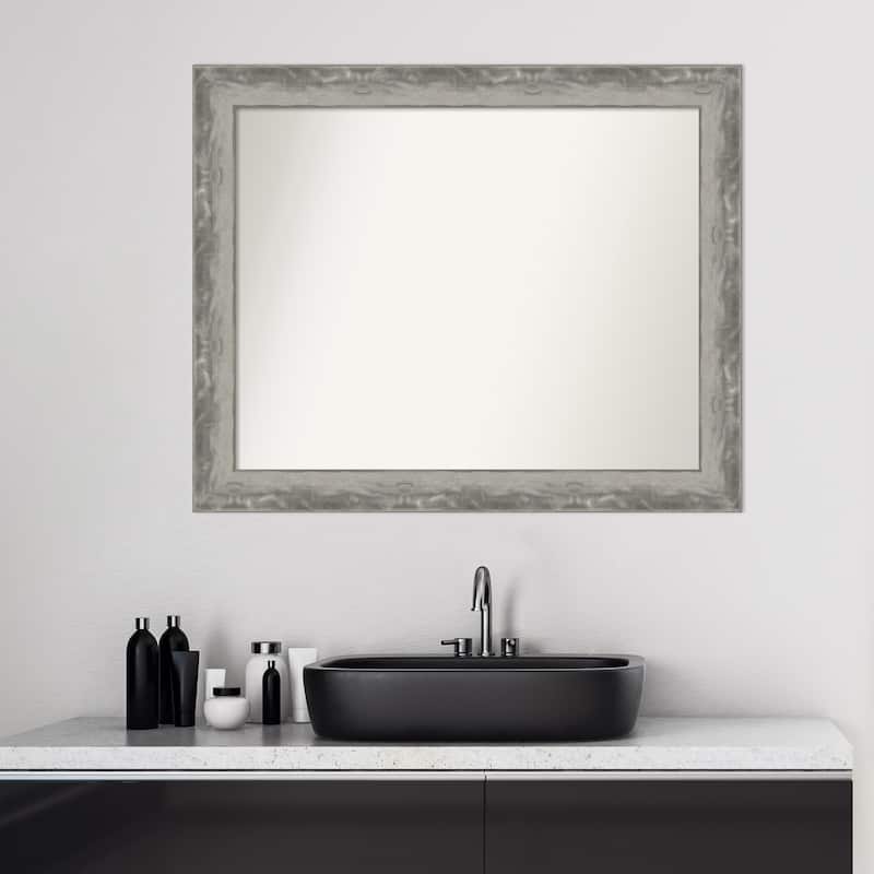 Non-Beveled Bathroom Wall Mirror - Waveline Silver Narrow Frame