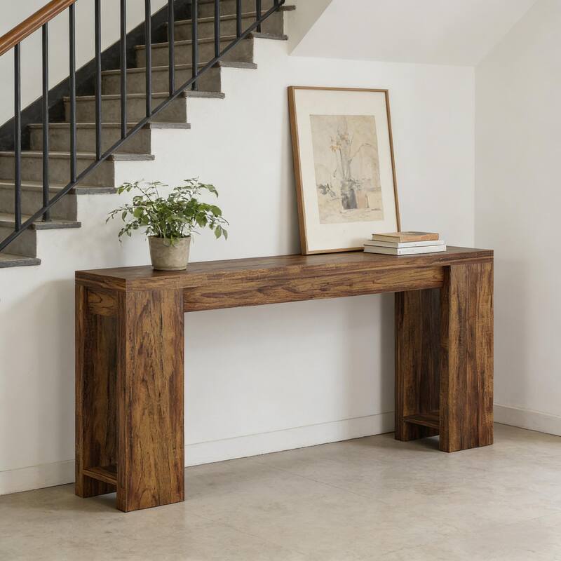 Rossetta Farmhouse Simple Slim Profile Wood-Grain Finish Entryway Table - Rustic Brown