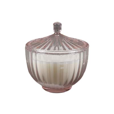 5.5inD Glass Rib Apothecary Candle with Lid - Peony
