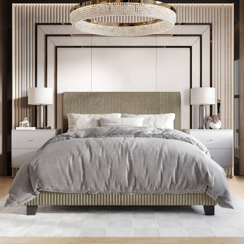 CraftPorch Corduroy Elegant and Chic Velvet Upholstered Bed