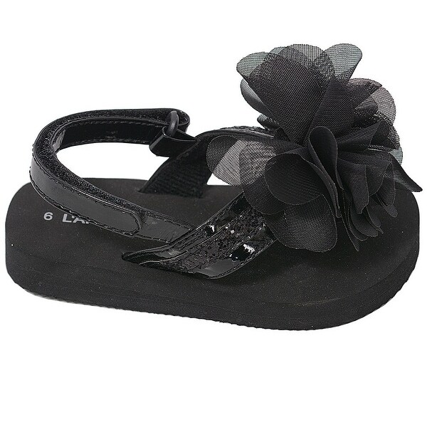 LAmour Little Girls 1 Black Sequin Strap Flower Flip Flop Sandals