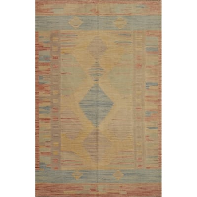 Hand Woven Oriental 100% Wool Carpet Southwestern Tribal Yellow & Gold Kilim Area Rug - 5' 9'' X 3' 11''