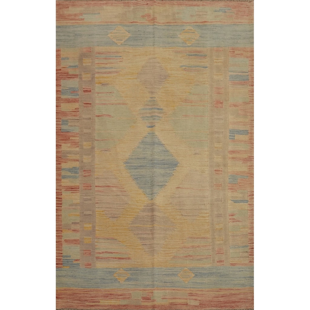 Hand Woven Oriental 100% Wool Carpet Southwestern Tribal Yellow & Gold Kilim Area Rug - 5' 9'' X 3' 11''