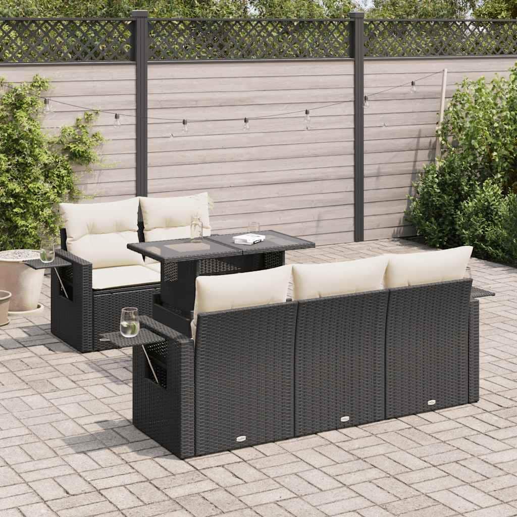 vidaXL Patio Sofa Set with Cushions Sofa Sections Outdoor 6 Piece Poly Rattan - 21.7 x 24.4 x 27.2
