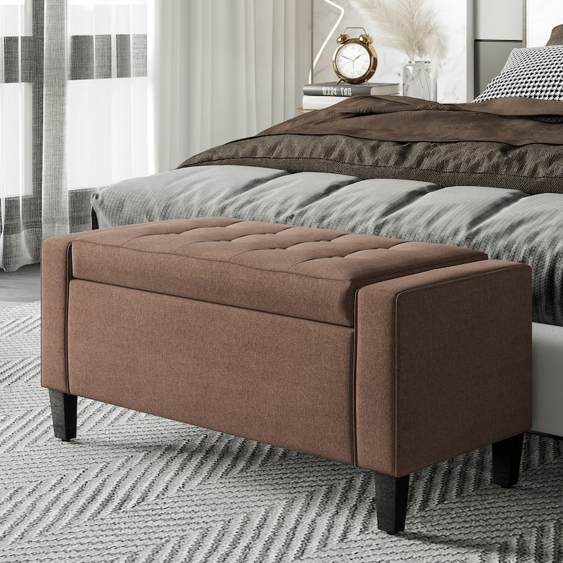 Soft Foam Linen Storage Bench with Flip-Top Lid and Rubberwood Feet for Comfortable Seating - 36.25" W x 15.75" D x 15.75" H - Brown