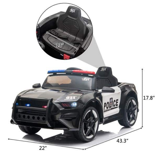 dimension image slide 1 of 2, 12V Kids Ride On Car ,Police sports car,2.4GHZ Remote Control,LED Lights,Siren,Microphone - 43.3"(L)x22"(W)x17.8"(H)