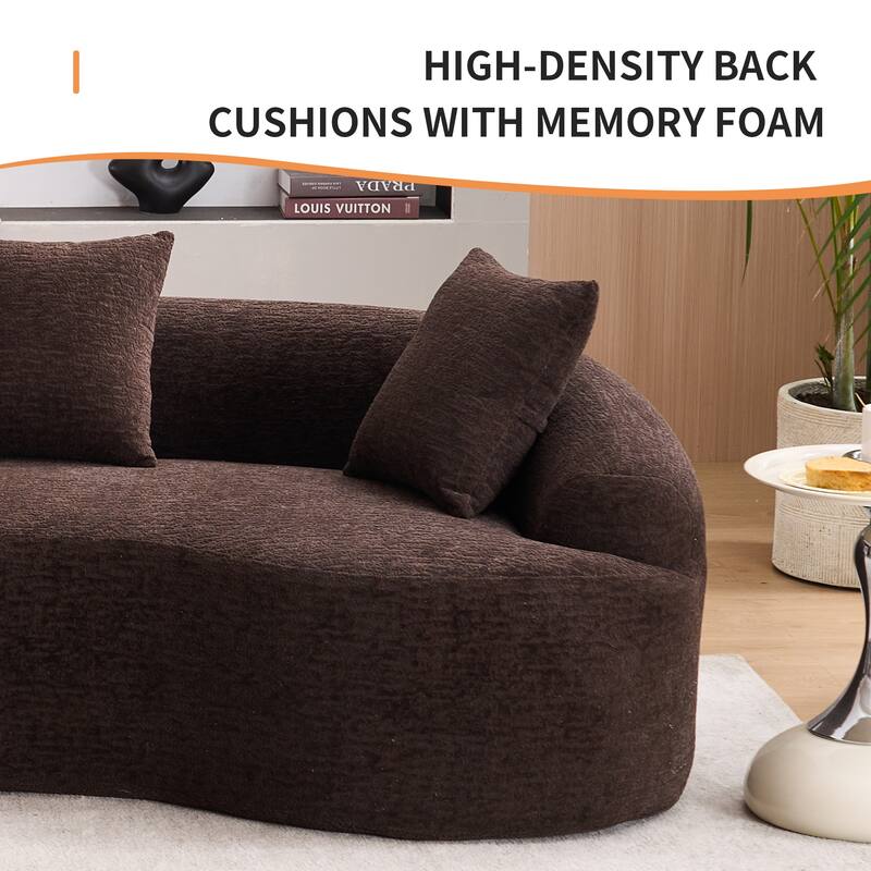 Chenille Floor Standing Curved Sectional Sofa Modular Lounge Sleeper Couch Full Compression Sponge Sofa with Pillows