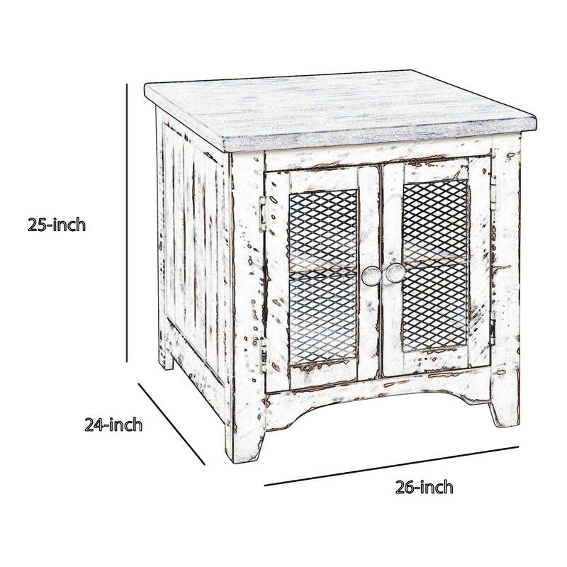 26 in. White and Brown Rectangle Wood End Table, Sturdy Build End Side Table for Living Rooms