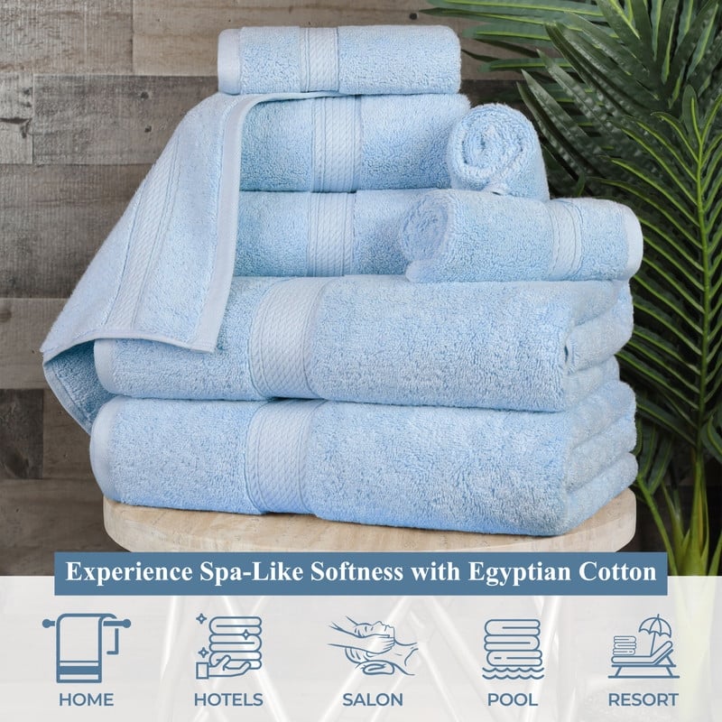 Superior Egyptian Cotton 8 Piece Towel Set Ultra Plush & Absorbent Bath, Hand & Face Towels, Heavyweight Spa Quality