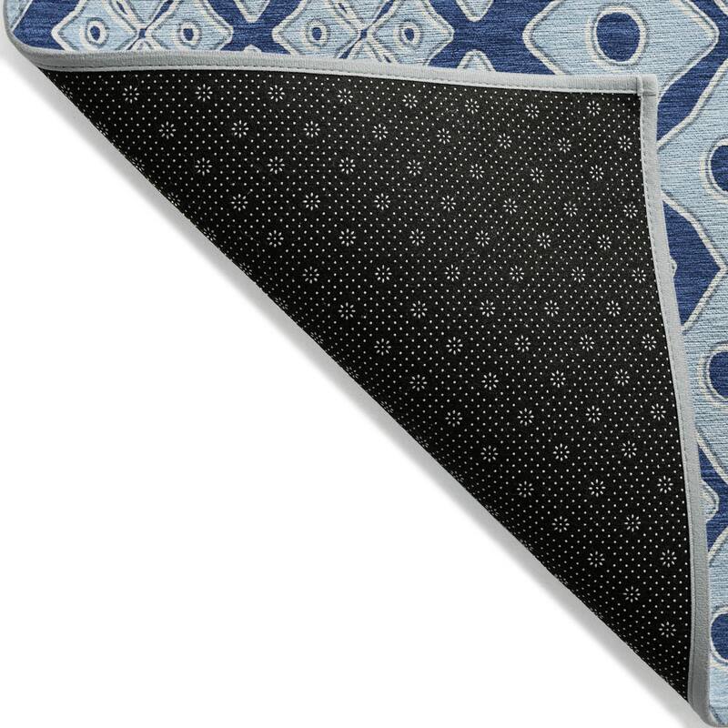 Navy Blue And Light Blue Geometric Washable Indoor Outdoor Area Rug - 8' X 10'