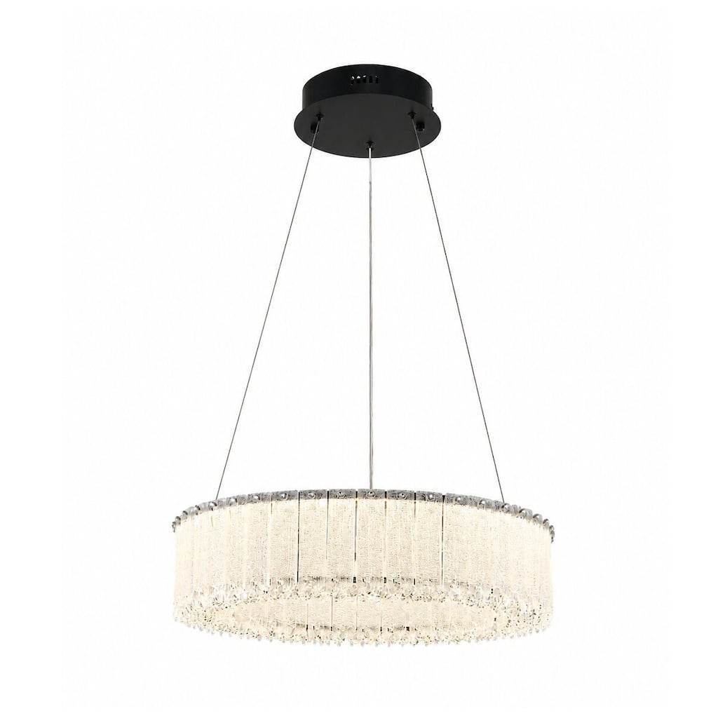 1-Light Black LED Chandelier With Clear Crystals