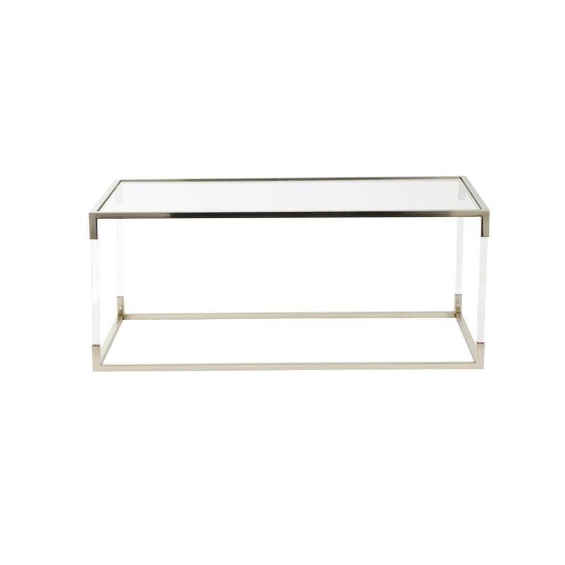 Clear Acrylic Plastic Cube Shaped Living Room Coffee Table with Silver Frame Supports