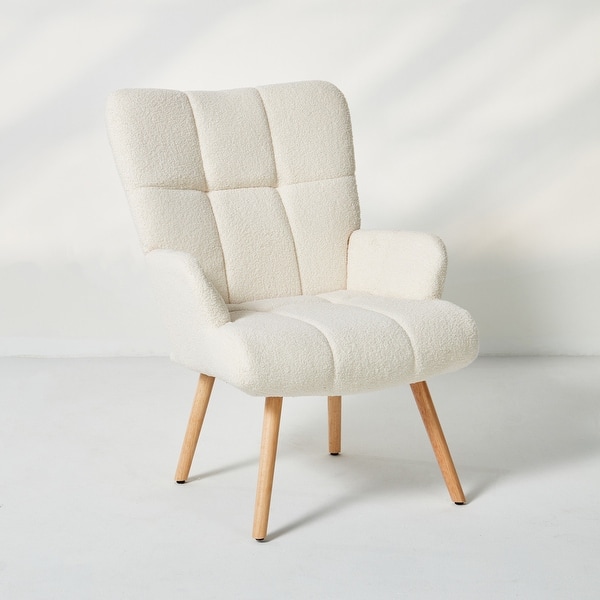 slide 2 of 5, FERPIT Rocking Accent Chair Teddy Upholstered Glider Nursery Accent Chair Padded Seat with High Backrest for Living Room White Teddy Accent chair