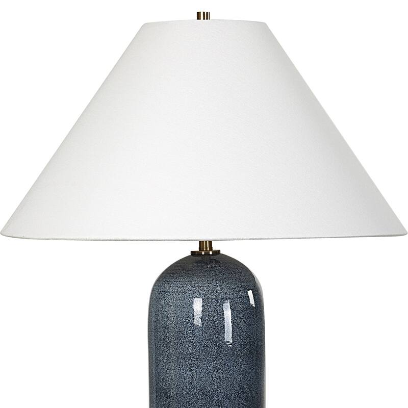 Hand-Spun Glazed Ceramic Table Lamp with Drum Shade - 27.75" - Blue