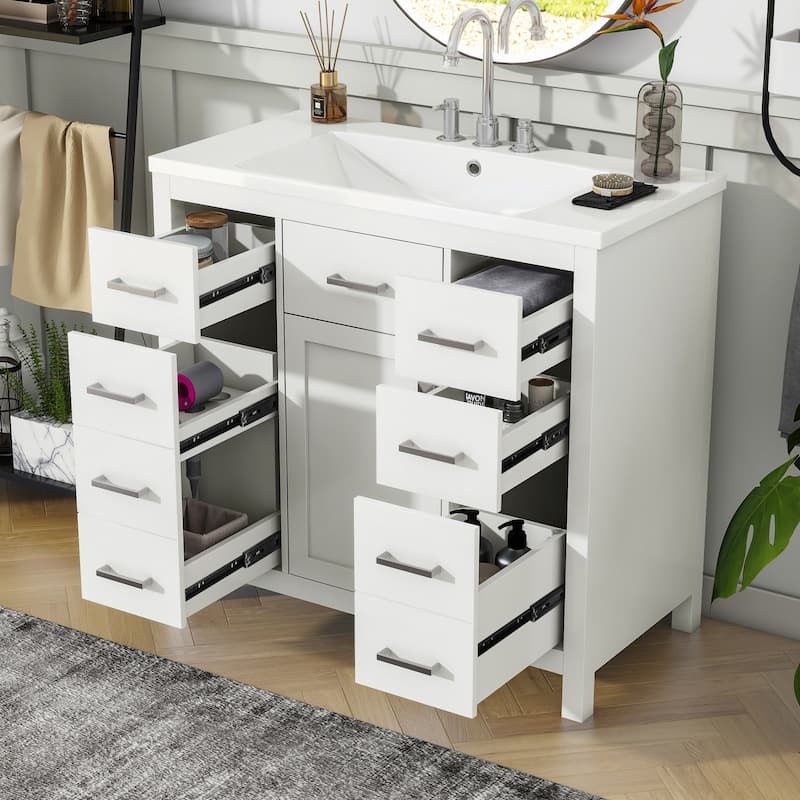 36" Modern Bathroom Vanity Cabinet with Multifunctional storage space - 5 Drawers and 1 Door