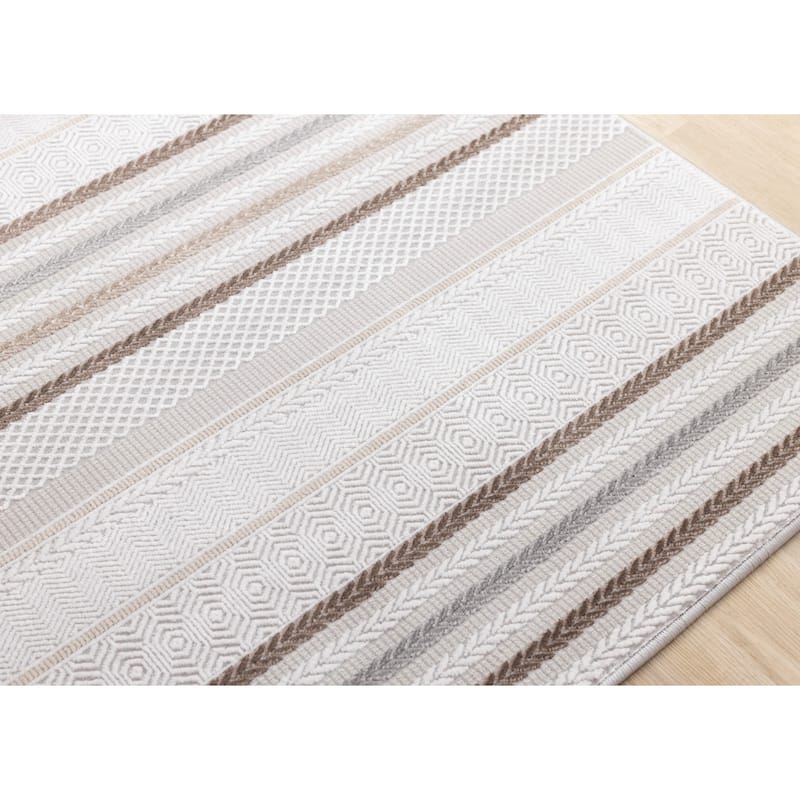 London Collection - Cream Taupe Brown Striped Indoor Area Rug, 5'3" x 7'7"