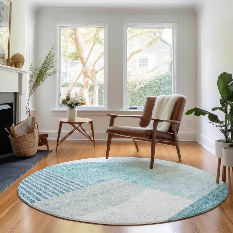Premium Washable Super Soft Modern Deco Mayfield Rug - Teal - 8' x 8' - Round