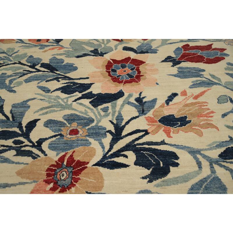 Hand Knotted Oriental 100% Wool Carpet Transitional Floral Beige & Ivories Oushak Area Rug - 9' 11'' X 8' 3''