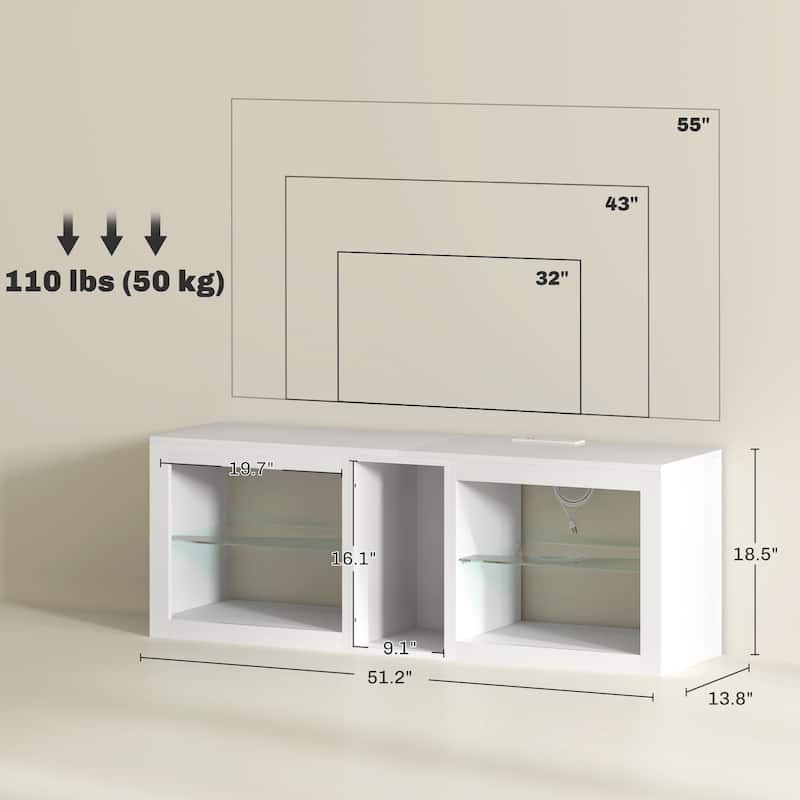 High Gloss TV Stand with RGB LED Lighting Remote Control USB Ports and Power Outlets for TVs up to 55 Inches