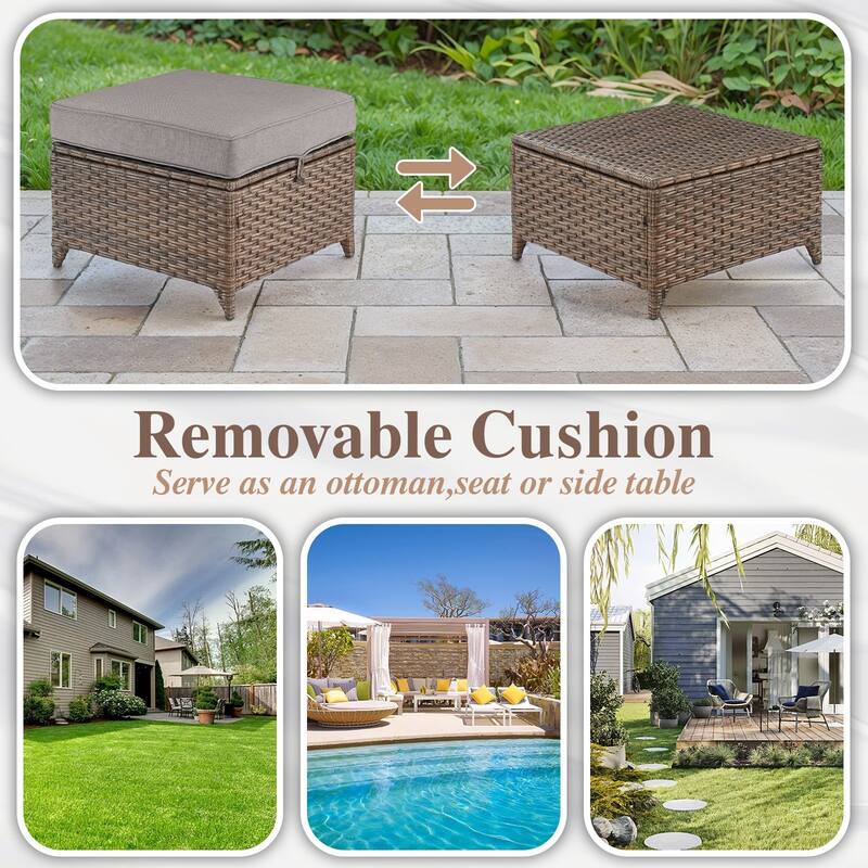 Wicker Ottomans, Outdoor Wicker Footstool Set of 2
