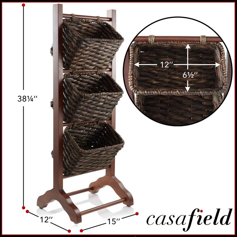 3Tier Floor Stand with Hyacinth Storage Basket Bins