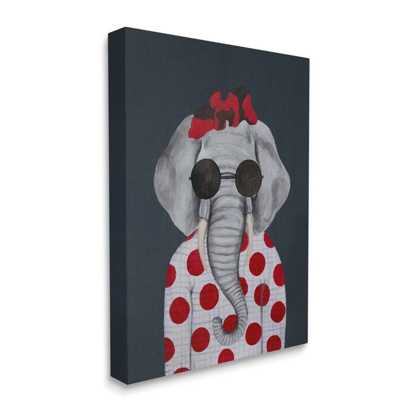 Stupell Fashionable Elephant Sunglasses Bow Polka Dot Pattern Portrait Canvas Wall Art