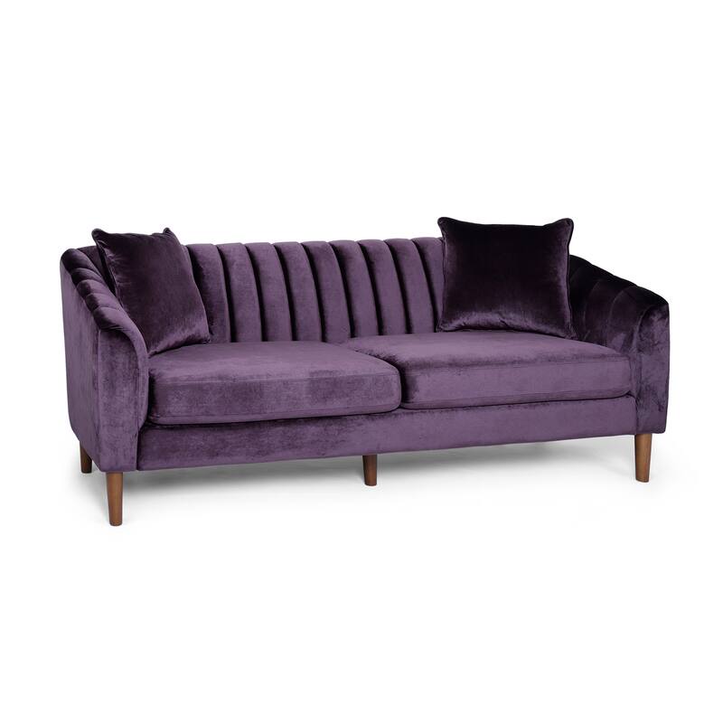 Roomfitters Modern Velvet 3-Seater Sofa with Channel Tufting and Plush Cushions for Living Room
