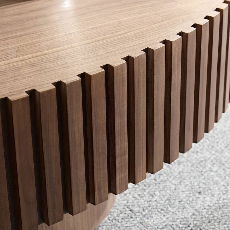 Modern Handcraft Drum Coffee Table Length 43.7 inch Ellipse Coffee Table, Oval Small Coffee Table with Sturdy Pedestal