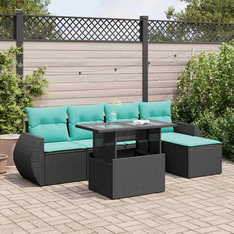 vidaXL Patio Sofa Set with Cushions and Table Outdoor 6 Piece Poly Rattan - 21.7 x 24.4 x 27.2