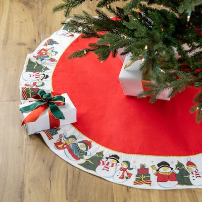 48" Red and White Jolly Snowman Christmas Tree Skirt - 48