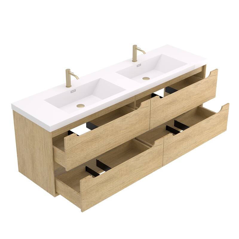 Prismis 60" 72" 84" Wall-Mount Premium Bathroom Vanity with Integrated Sink