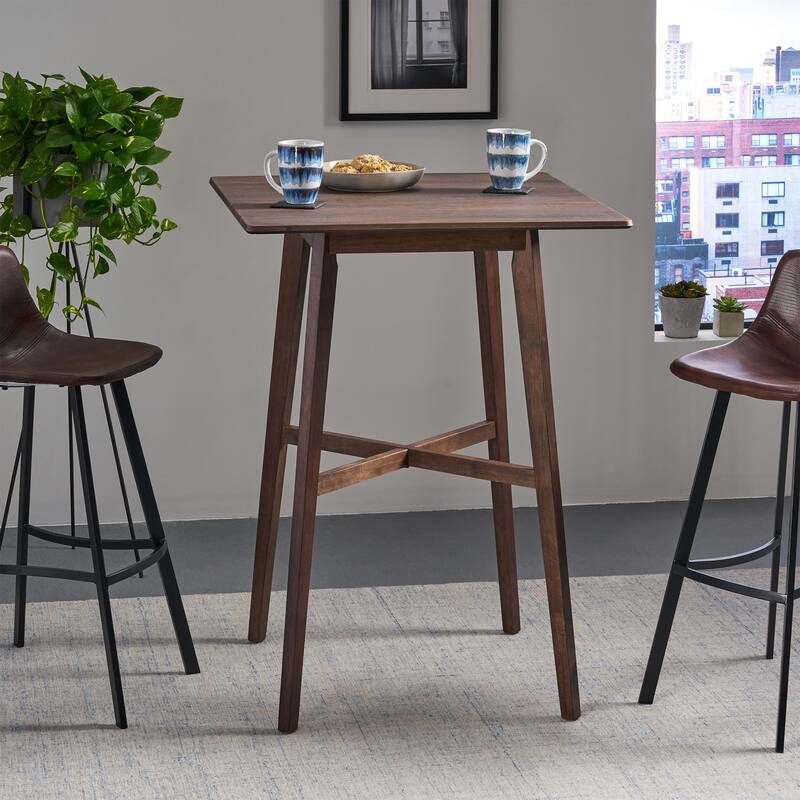 Modern Bar Height 42" Dining Table, Rubberwood Legs and Laminate Table Top, Walnut Finish, Black - Walnut