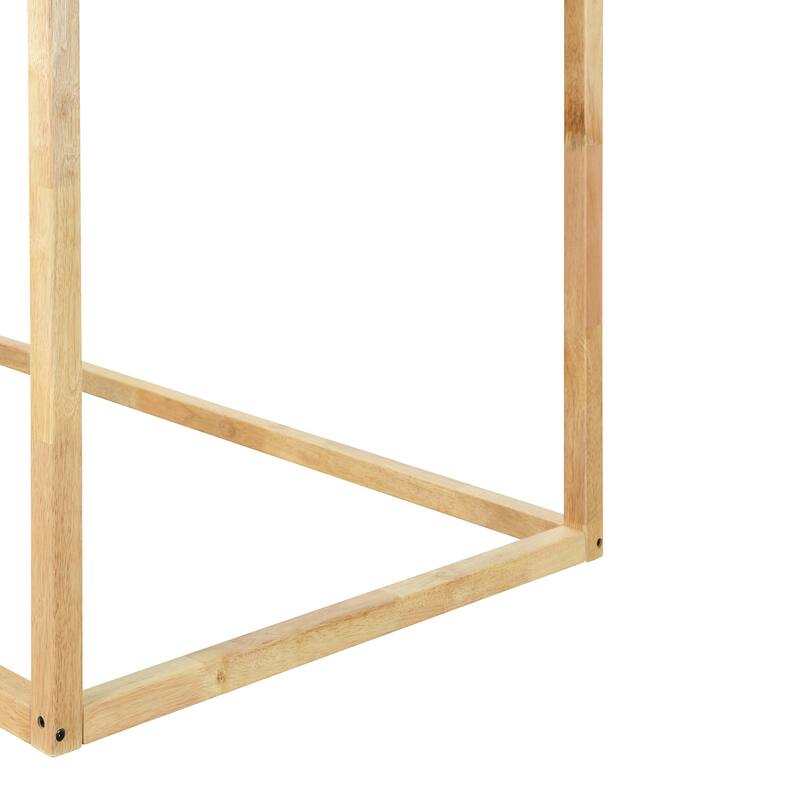 Twin Over Twin Bunk Bed Wood Beds with Tent and Ladder, House-Shaped Solid Wood Bedframe w/Full-Length Guardrails & Slat Support