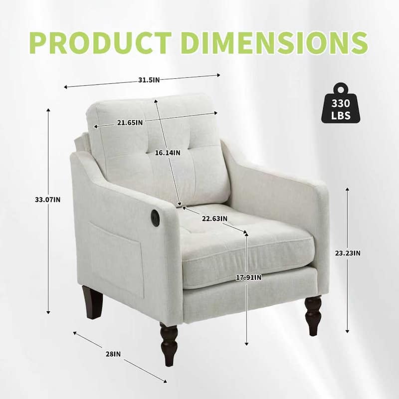 Beige Office Chair Side Chair with USB Charging Port, Simple Dressing Chair Club Chair Arm Chair Padded Chair