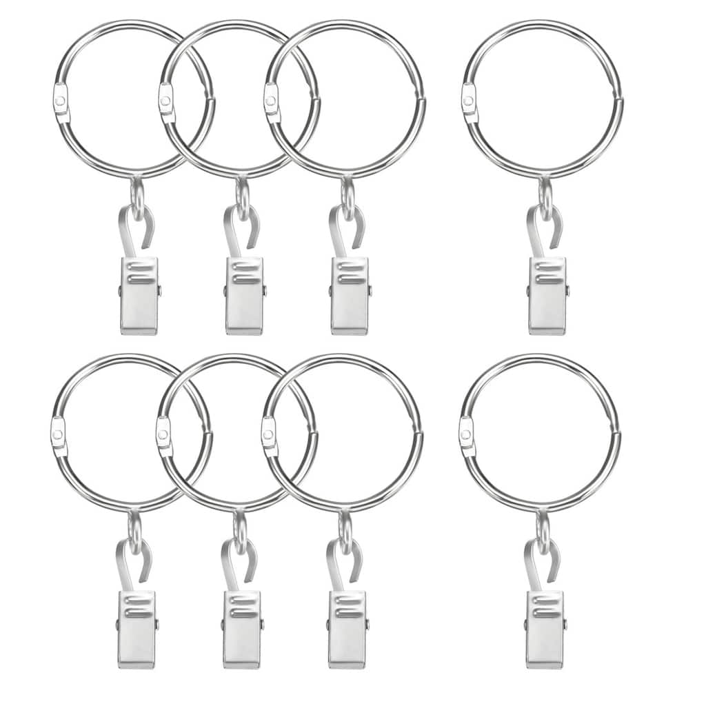 8 Pack Curtain Clips Rings Drapery Shower Ring w Clips 1.93" Interior Dia Silver