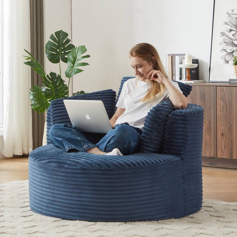 Deep Seat Barrel Chair Corduroy Single Sofa Armchair Round Accent Chair