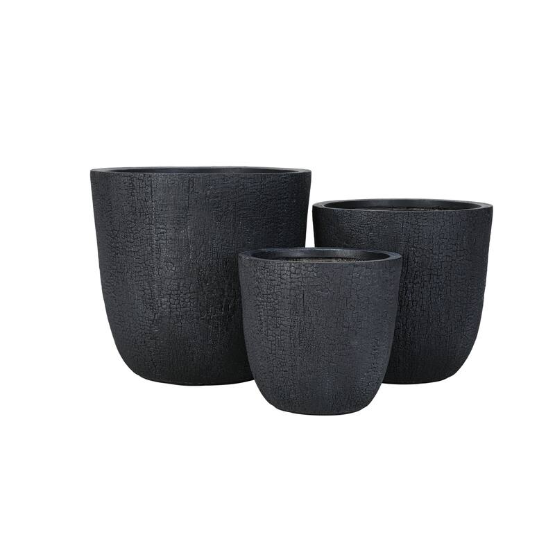 Lightweight Planter Set of 3,16.93"+13.78"+11.02"Dia Round Concrete Stackable Flower Pots with Drainage Holes and Rubber Plug