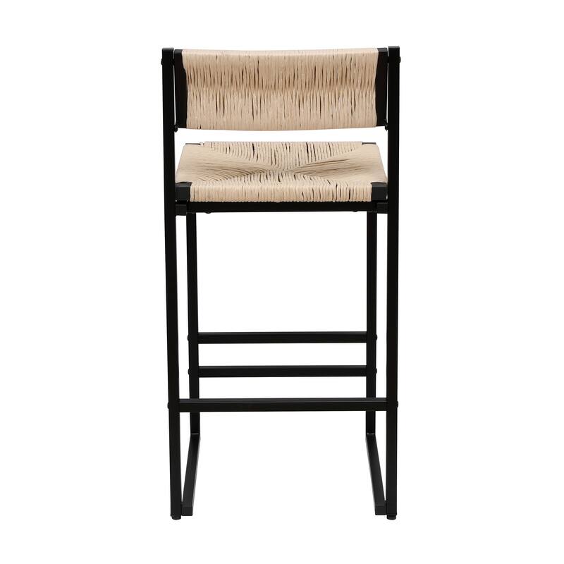 Bar Stools Set of 2 Paper Rope Weave Dining Chairs with Back Hand Weave Stools for Kichen Island, Bar & Counter