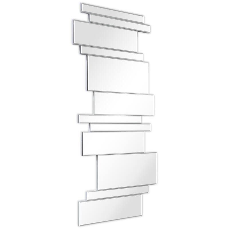 Empire Art Direct Silver Multipaneled Zigzags Beveled Wall Mirror - Clear - 24"x48"x0.7"