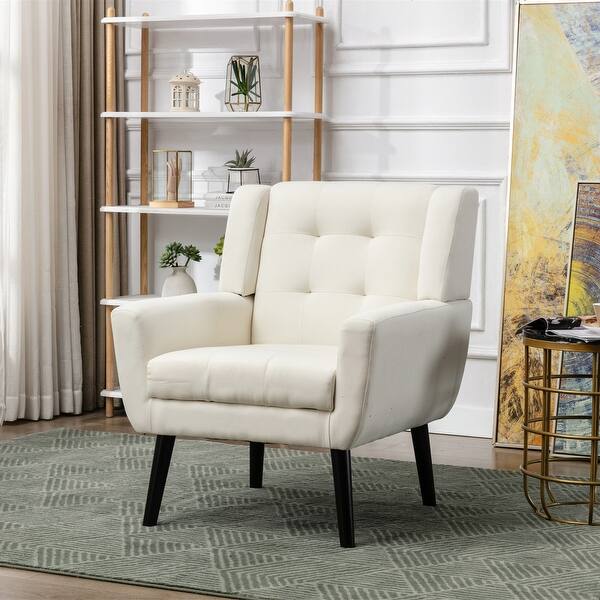 slide 2 of 20, Soft Velvet Padded Seat Ergonomics Accent Chair Living Room Chair Bedroom Chair Home Chair with Black Legs for Indoor Home Beige
