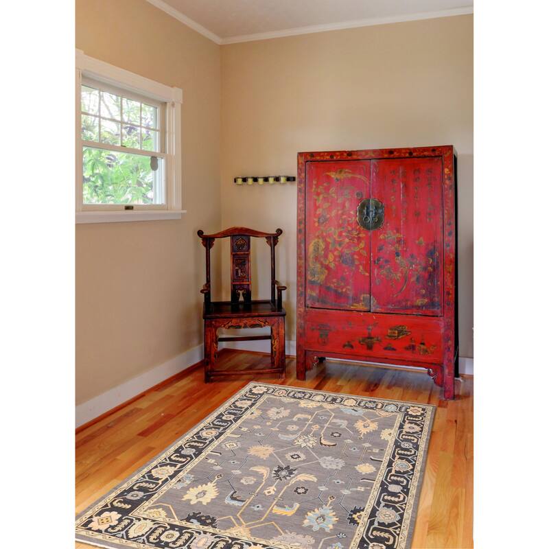 ECARPETGALLERY Hand-knotted Modern Oushak Dark Grey Wool Rug - 9'0 x 12'0