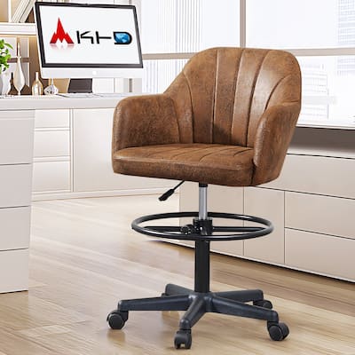 VECELO Brown PU Leather Adjustable Height Office Chair with Vertical Stripes 380lb Capacity 360° Swivel Office Chair