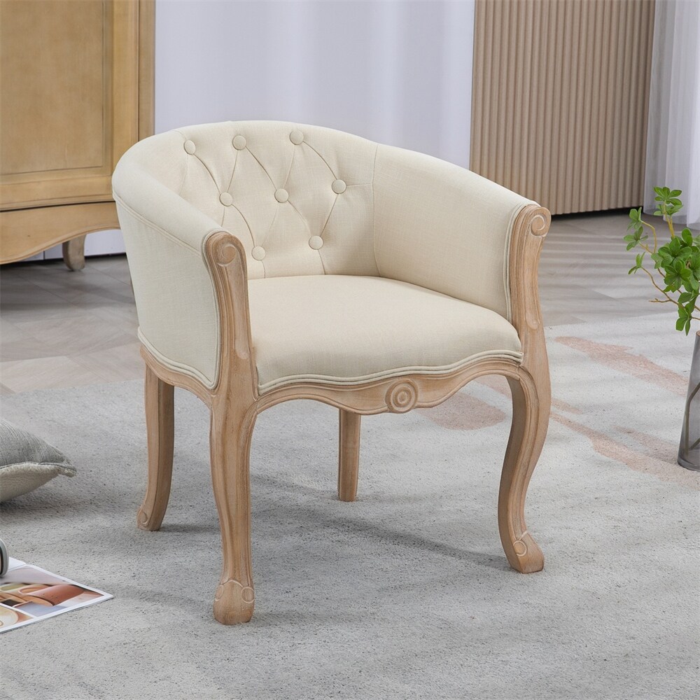 French Country Tufted Upholstered Accent Chair with Carved Legs